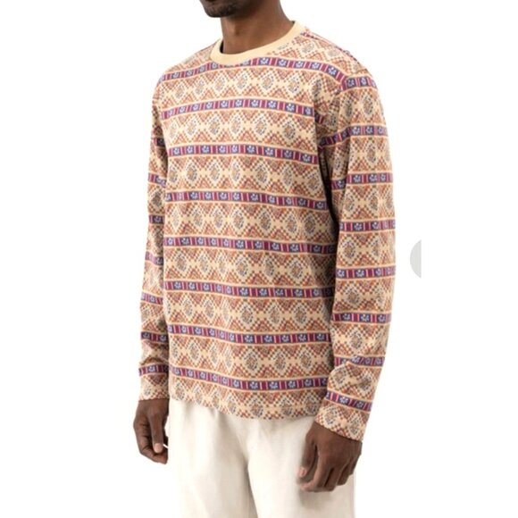 Stussy Giza Long Sleeve Jacquard Knit Graphic LS Crewneck Khaki Sweater 2XL - Picture 1 of 10